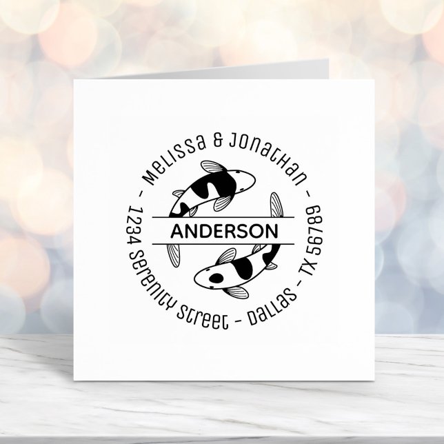 Japanese Koi Fish Couple Family Round Address Self-inking Stamp (Creator Uploaded)