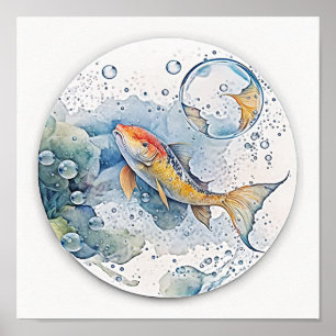 Japanese Koi Fish In Bubble Poster