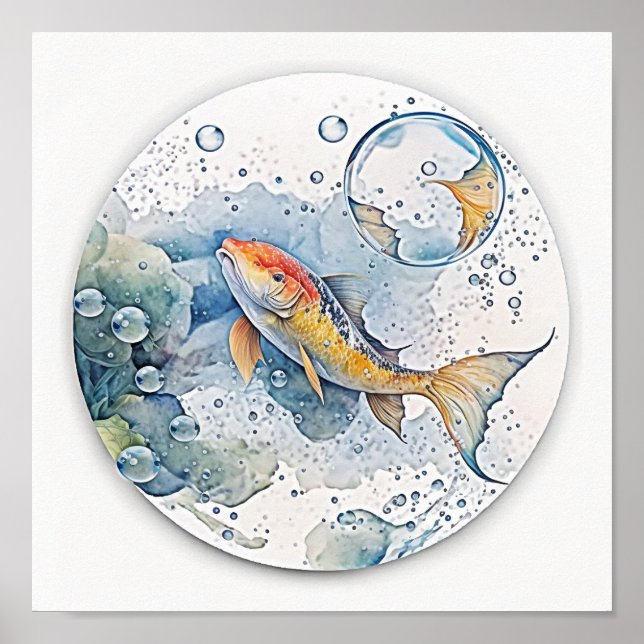 Japanese Koi Fish In Bubble Poster (Front)