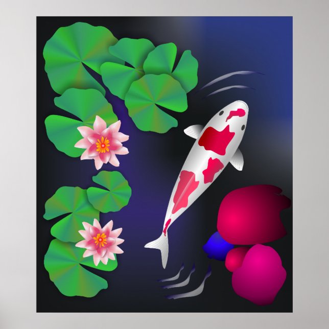 Japanese Koi Fish, Lotus Flowers & Water-lilies Po Poster (Front)