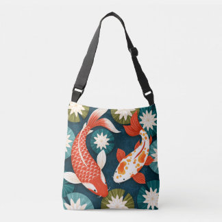 Japanese Koi Fish Lotus Flowers Zen Garden Crossbody Bag