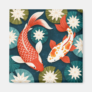 Japanese Koi Fish Lotus Flowers Zen Garden Magnet