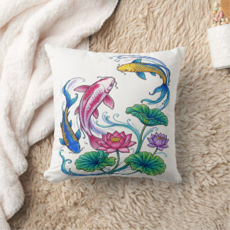 Japanese Koi Fish Lotus Mandala Traditional Style  Cushion