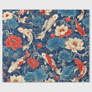 Japanese Koi Fish & Lotus Seamless Pattern Tradi Wrapping Paper
