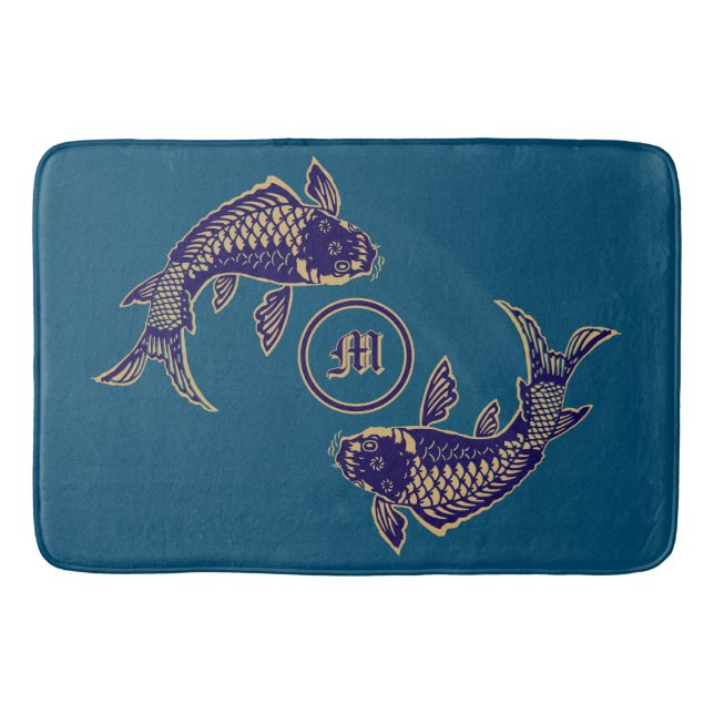Japanese Koi Fish Monogram Bath Mat (Front)
