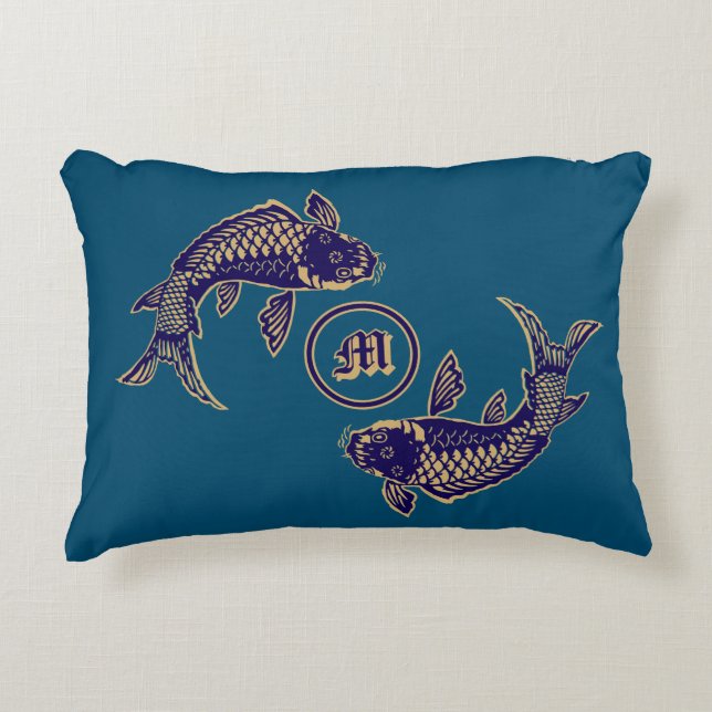 Japanese Koi Fish Monogram Decorative Cushion (Front)