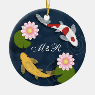Japanese Koi Fish Monogram Initials Ceramic Tree Decoration