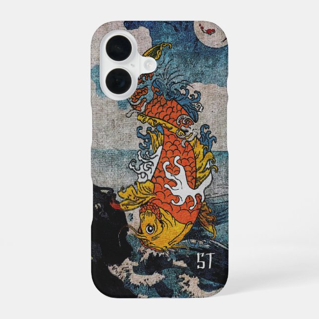 Japanese Koi Fish Moonlit Leap artwork iPhone 16 Case (Back)