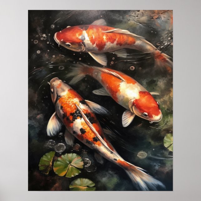 Japanese Koi Fish Pond Art Print Poster (Front)