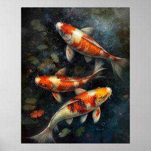 Japanese Koi Fish Pond Art Print Poster