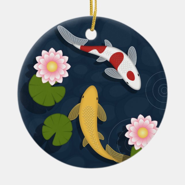 Japanese Koi Fish Pond Ceramic Tree Decoration (Front)