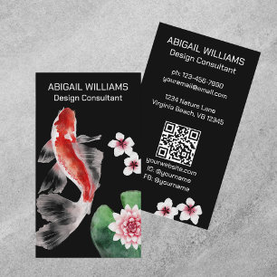 Japanese Koi Fish Pond, Cherry Blossoms Natural Business Card