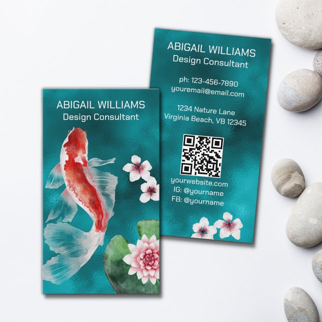 Japanese Koi Fish Pond, Cherry Blossoms Natural Business Card (Creator Uploaded)
