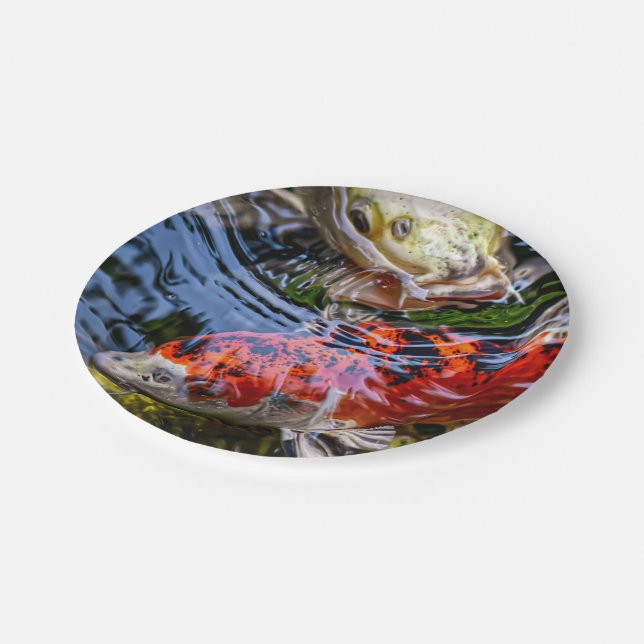 Japanese Koi Fish Pond Paper Plate (Angled)