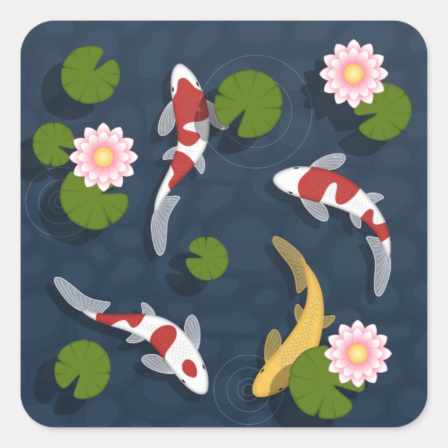 Japanese Koi Fish Pond Square Sticker (Front)