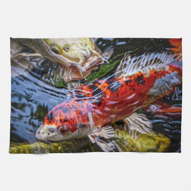 Japanese Koi Fish Pond Tea Towel (Horizontal)