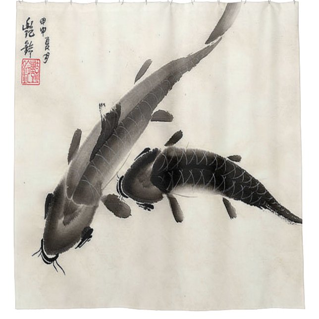 Japanese Koi Fish Pond Watercolor Painting Shower Curtain (Front)