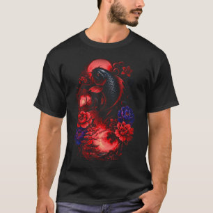 Japanese Koi Fish Red Moon Floral Art T-Shirt