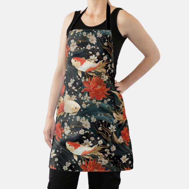 Japanese Koi Fish Seamless Pattern Apron (Insitu)