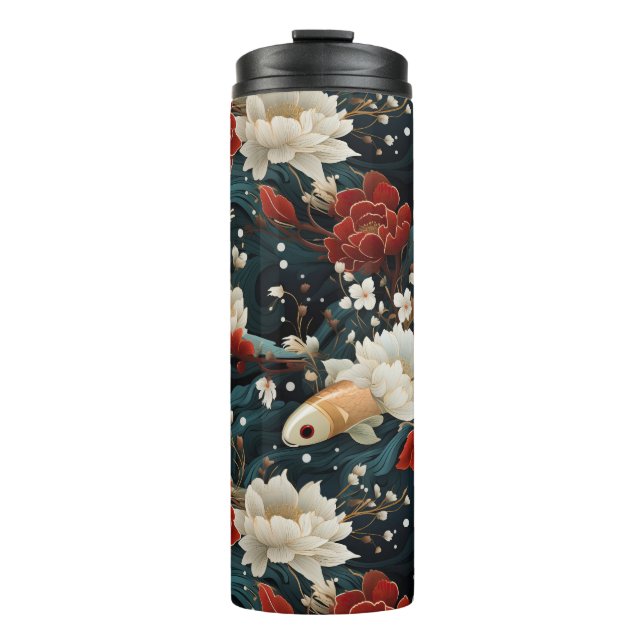 Japanese Koi Fish Seamless Pattern Thermal Tumbler (Front)