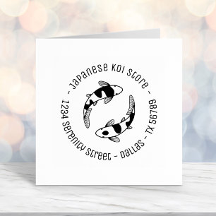 Japanese Koi Fish Store Business Round Address 2 Self-inking Stamp