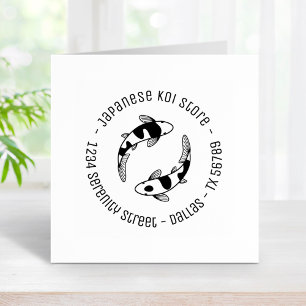 Japanese Koi Fish Store Business Round Address Rubber Stamp