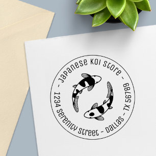 Japanese Koi Fish Store Business Round Address Self-inking Stamp
