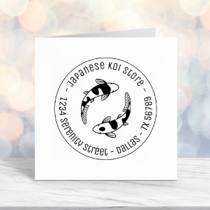 Japanese Koi Fish Store Business Round Address Self-inking Stamp