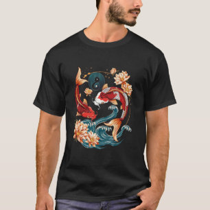 Japanese Koi Fish Vintage Lotus Flowers T-Shirt