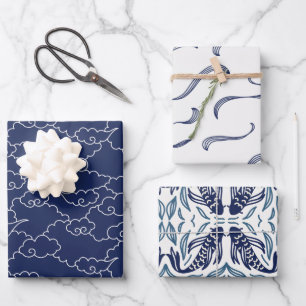 Japanese KOI FISH white and blue  Wrapping Paper Sheet