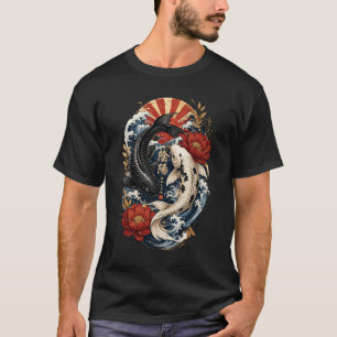 Japanese Koi Fish Yin Yang Retro Great Wave Lotus T-Shirt