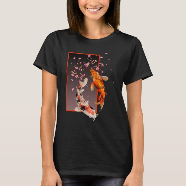 Japanese Koi Fishes and Flowers T-Shirt (Front)