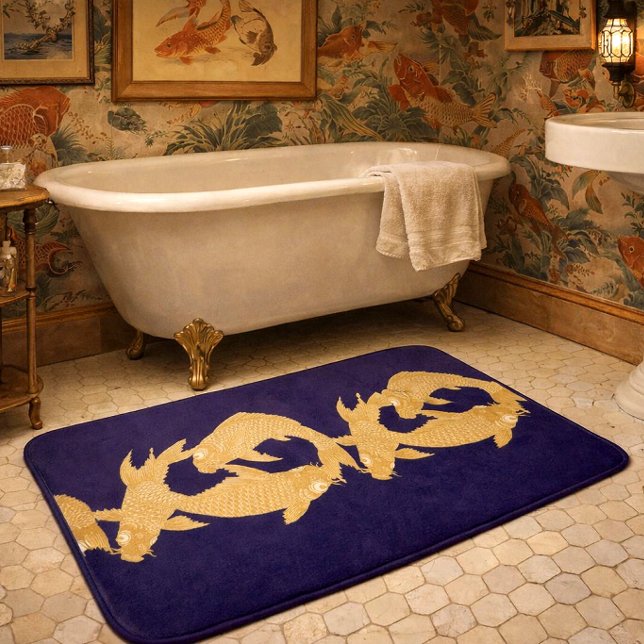 Japanese Koi Goldfish Frieze Pattern Bath Mat (Creator Uploaded)