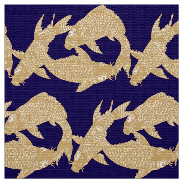 Japanese Koi Goldfish Frieze Pattern Fabric (Swatch)