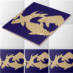 Japanese Koi Goldfish Frieze Pattern Tile