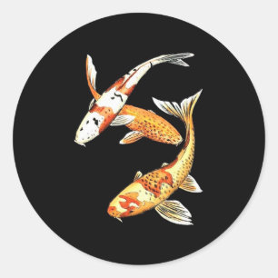 Japanese Koi Goldfish on Black Classic Round Sticker