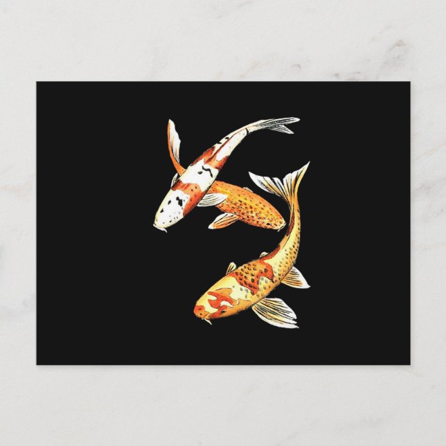 Japanese Koi Goldfish on Black Postcard (Front)