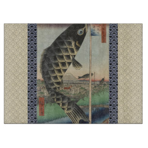 Japanese Koi Hiroshige Fish Festival Flag Cutting Board