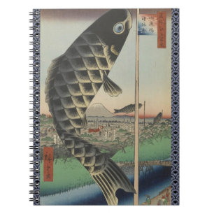 Japanese Koi Hiroshige Fish Festival Flag Spiral Notebook