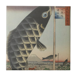 Japanese Koi Hiroshige Fish Festival Flag Tile