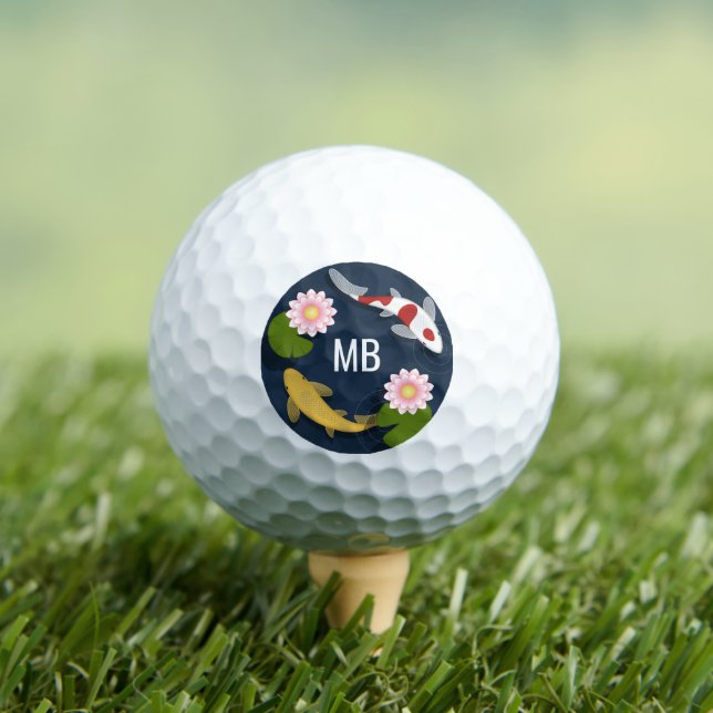 Japanese Koi Monogram Initials Golf Balls (Insitu Tee)