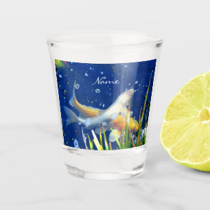 Japanese Koi pond blue Thunder_Cove Shot Glass