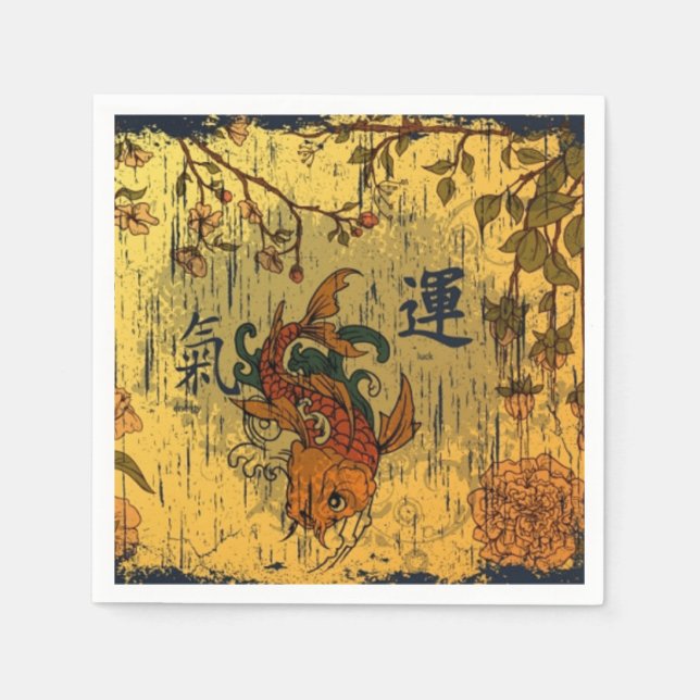 Japanese Koi White Paper Napkins, Standard Edges Napkin (Front)