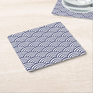 Japanese Koinobori Fish Scale in Delft Blue Square Paper Coaster
