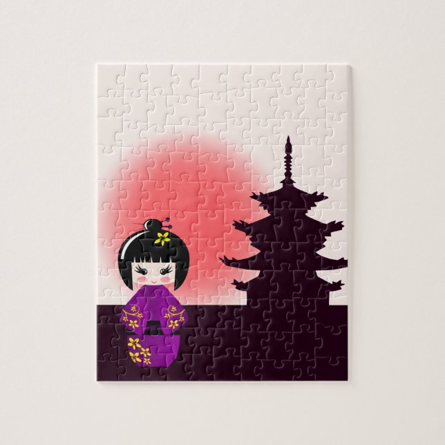 Japanese kokeshi doll at temple during sunset jigsaw puzzle (Vertical)