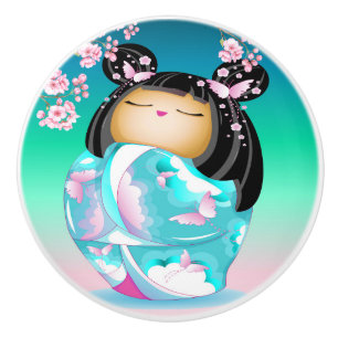 Japanese Kokeshi Doll Ceramic Knob