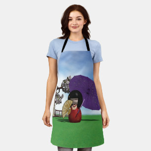 Japanese Kokeshi Doll Cherry Blossom Art Apron