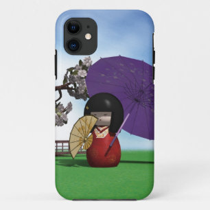 Japanese Kokeshi Doll Cherry Blossom Art Case-Mate iPhone Case