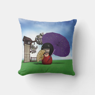 Japanese Kokeshi Doll Cherry Blossom Art Cushion