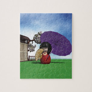 Japanese Kokeshi Doll Cherry Blossom Art Jigsaw Puzzle